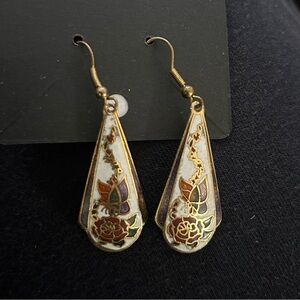 Vintage Genuine Cloisonne Earrings Dangle Floral